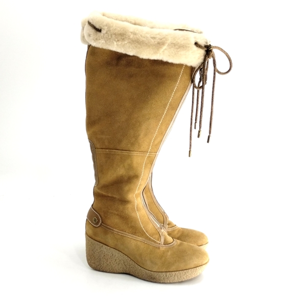 Cole Haan Shoes - Cole‎ Haan Tall Boots Suede Sheep Shearling Zip Front